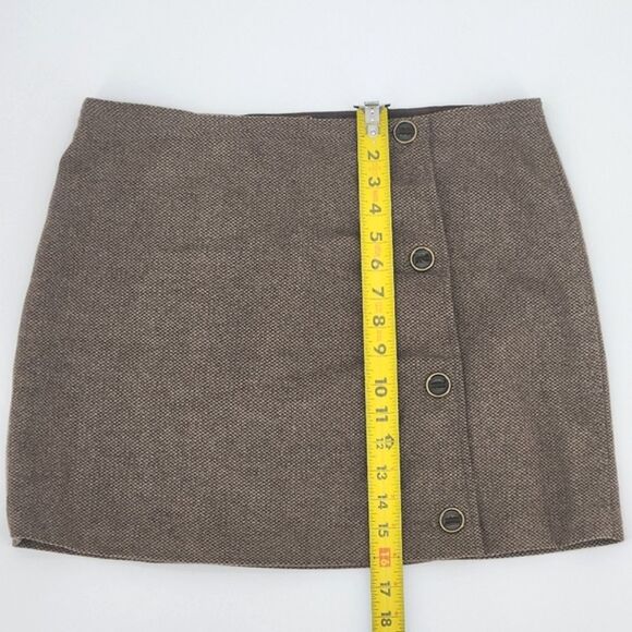 Prana Nicky Wool Blend Side Button True Wrap Skirt Size 10 Espresso Brown Tweed - Picture 6 of 8
